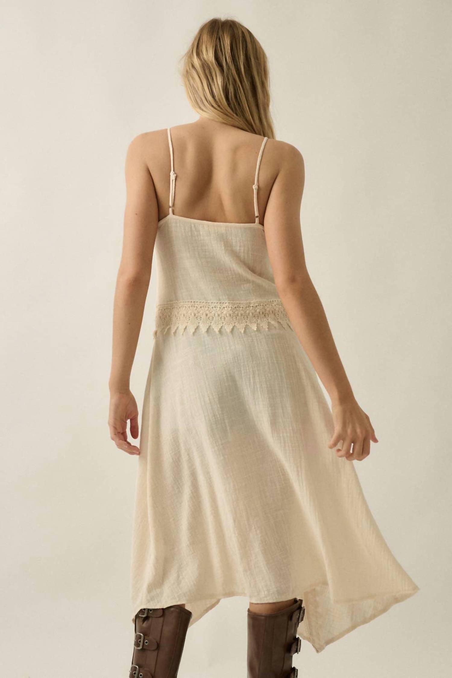 Promesa - Cotton Gauze Lace-trimmed Button-front Camisole Maxi Top