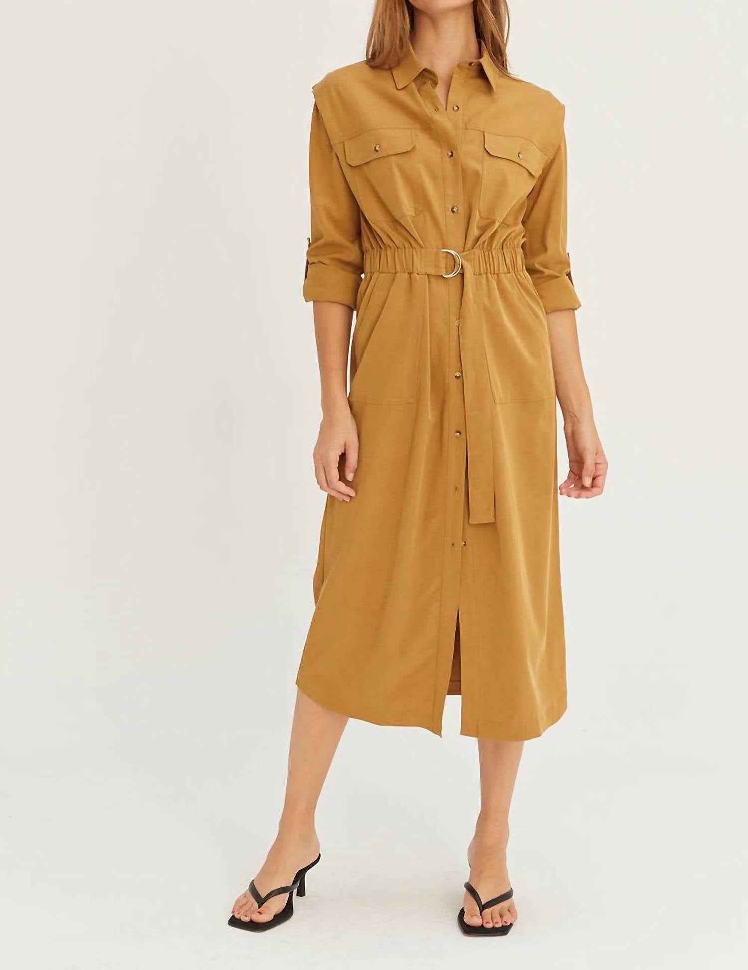 Crescent - Button Up Utility Midi Dress