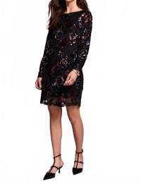 Tribal - Floral Sequin Mesh Lined A-Line Dress