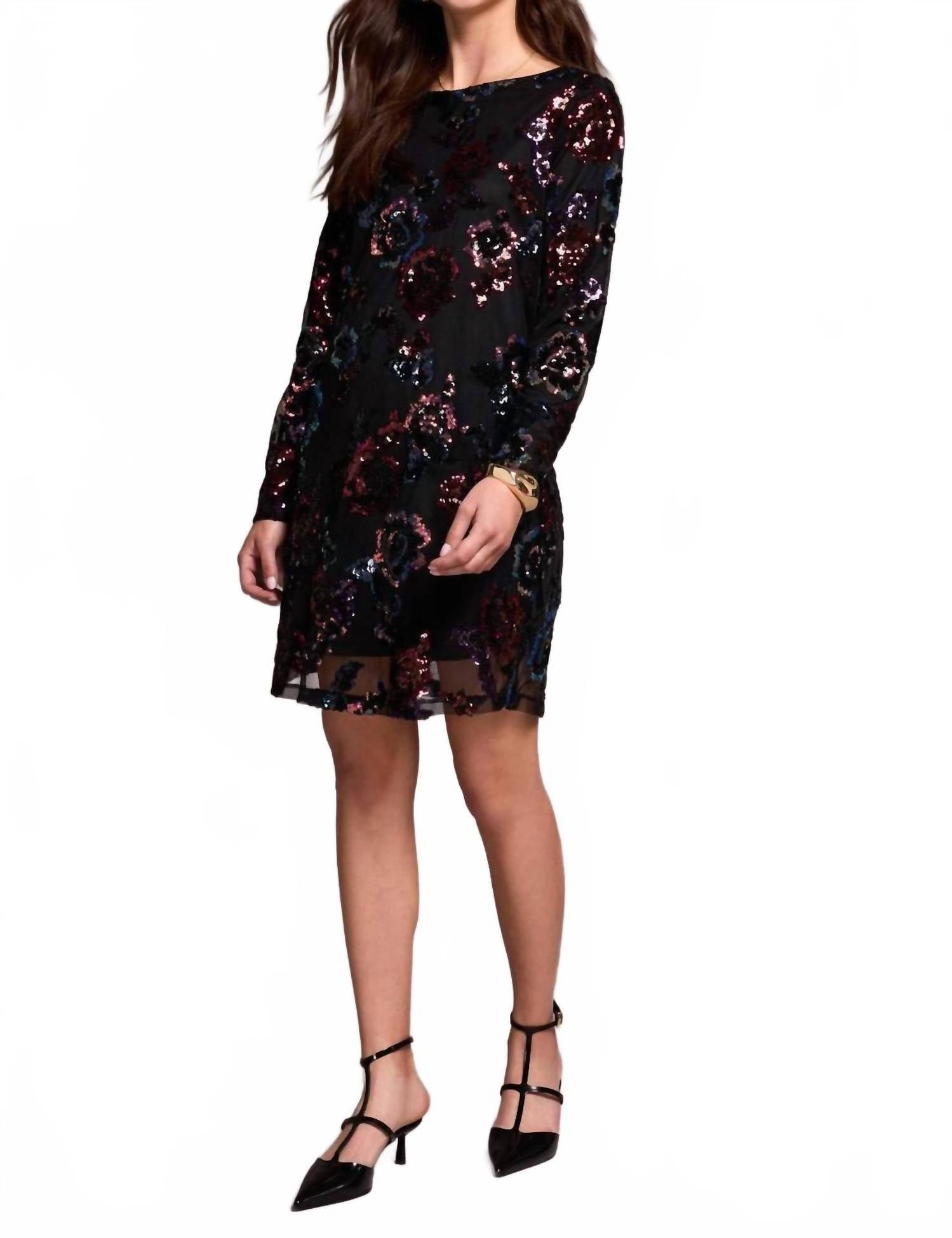 Tribal - Floral Sequin Mesh Lined A-Line Dress