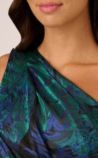 Adrianna Papell - One Shoulder Jacquard Mermaid Gown With Drape Detail