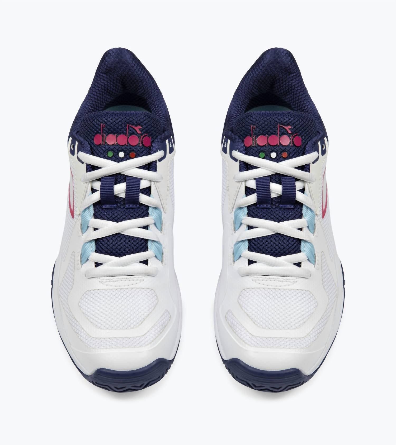 diadora Women's Trofeo 2 All Ground Pickleball Shoe in white blueprint pink yarrow - women's shoe - detail view