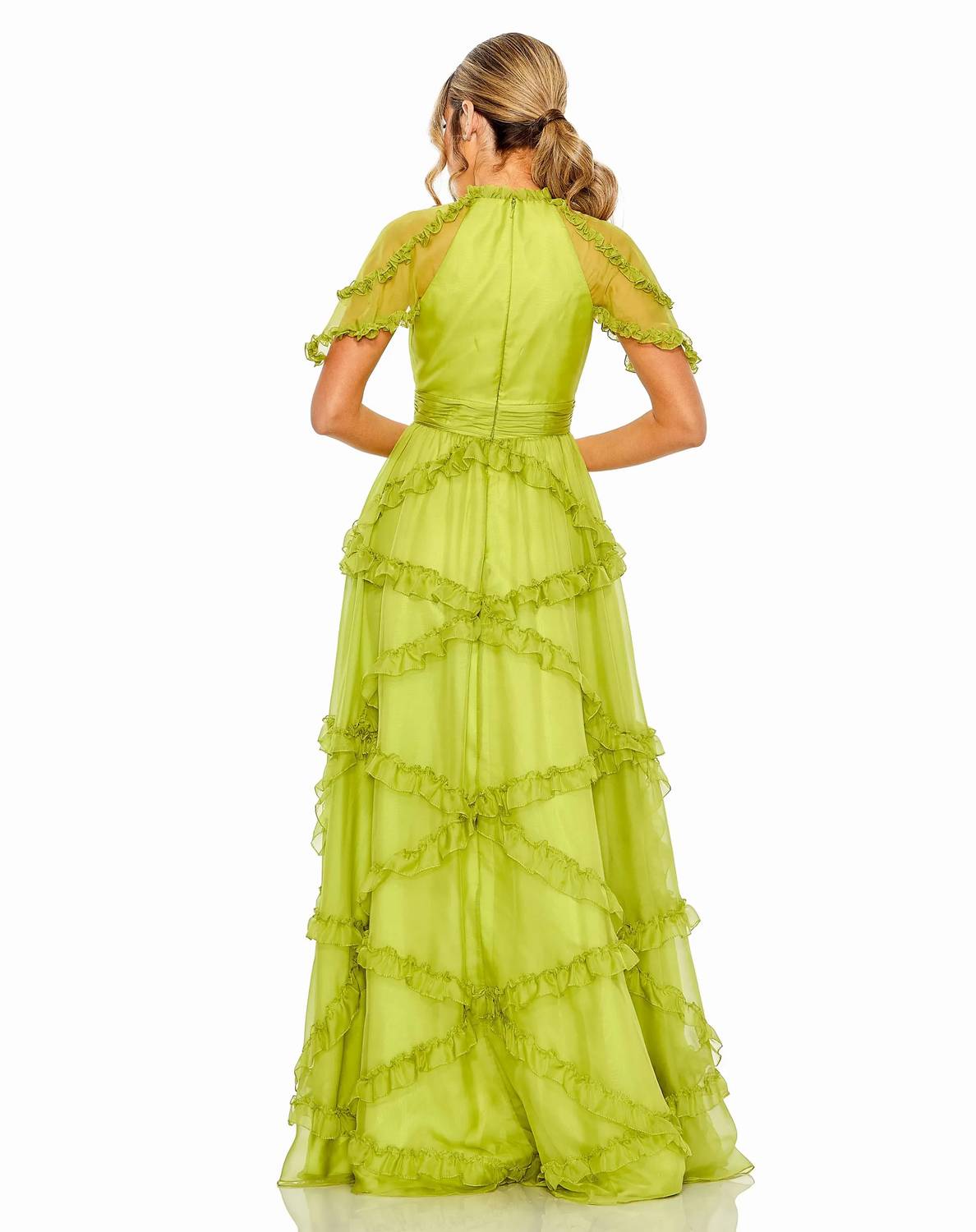 Mac Duggal - Chiffon Cascading Ruffle Flutter Sleeve Gown