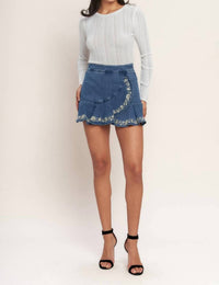 Flying Tomato - Embroidered Denim Skort