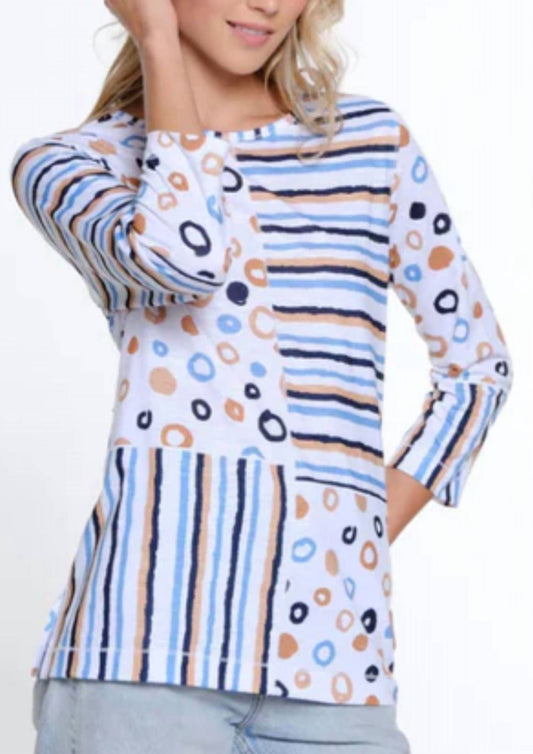 Multiples - Mixed Print Scoop Neck Knit Top