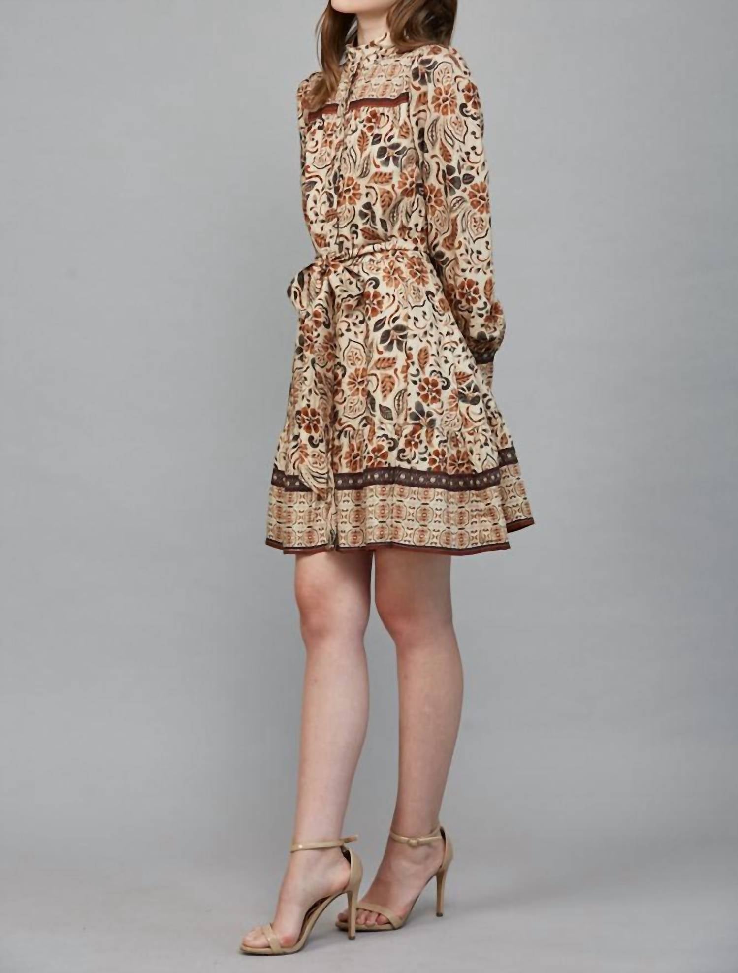 Fate Boho Tiered Long Sleeve Mini Dress in cream - women's dress - view 5