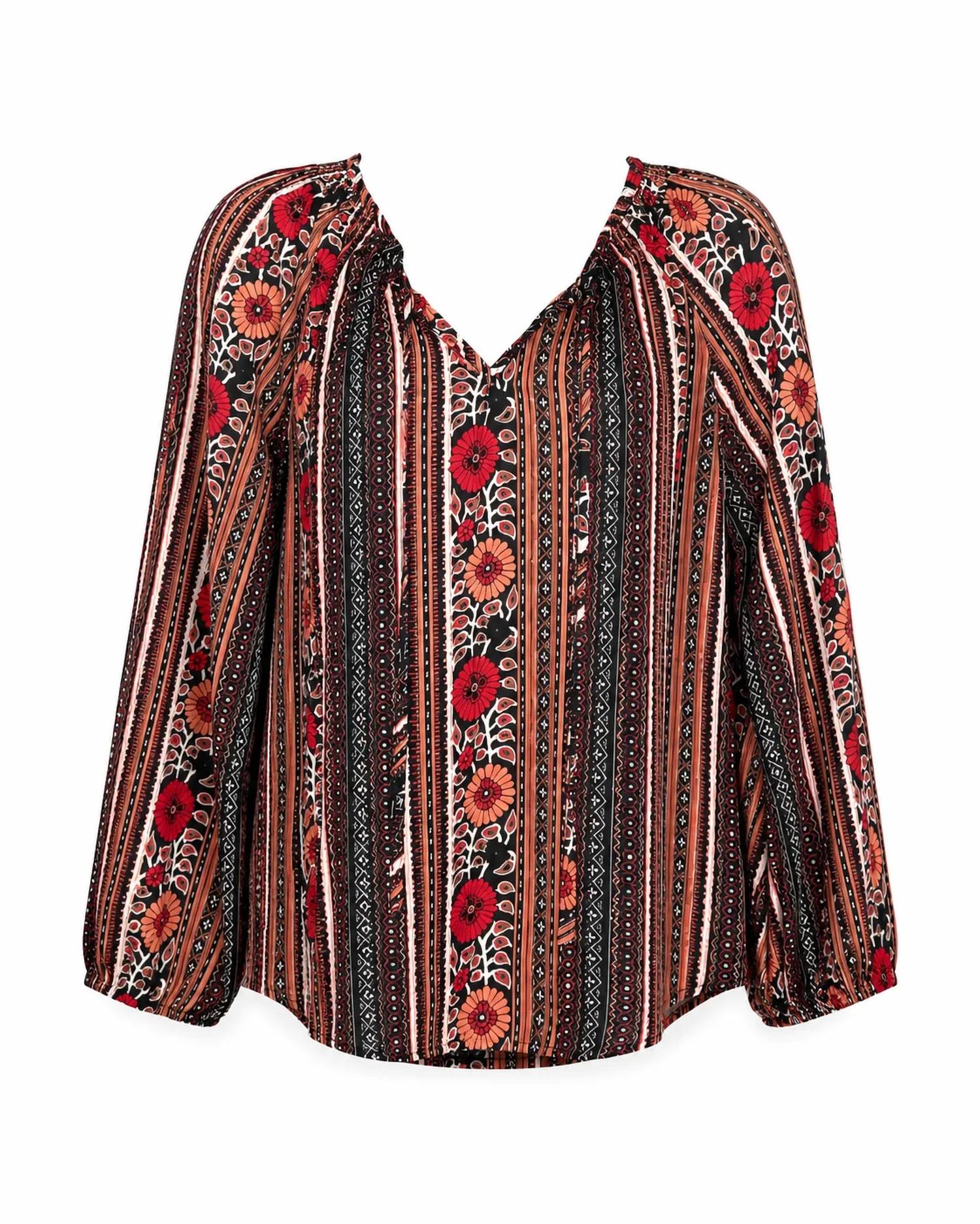 Papillon - Women's Multi Floral Stripe V-notch Shirt
