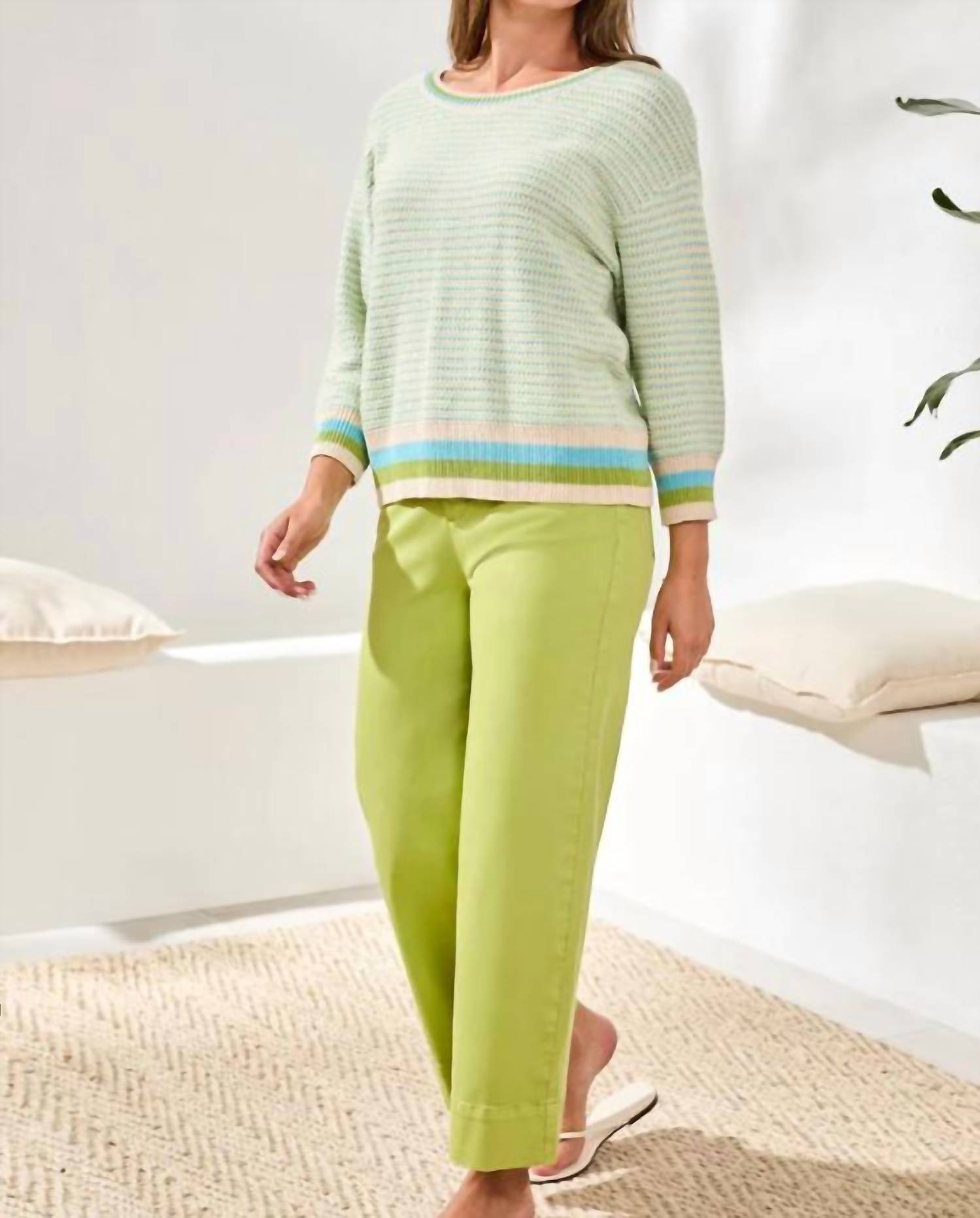 TRIBAL Quarter Sleeve Scoop-Neck Sweater in aqua sky - women's sweater