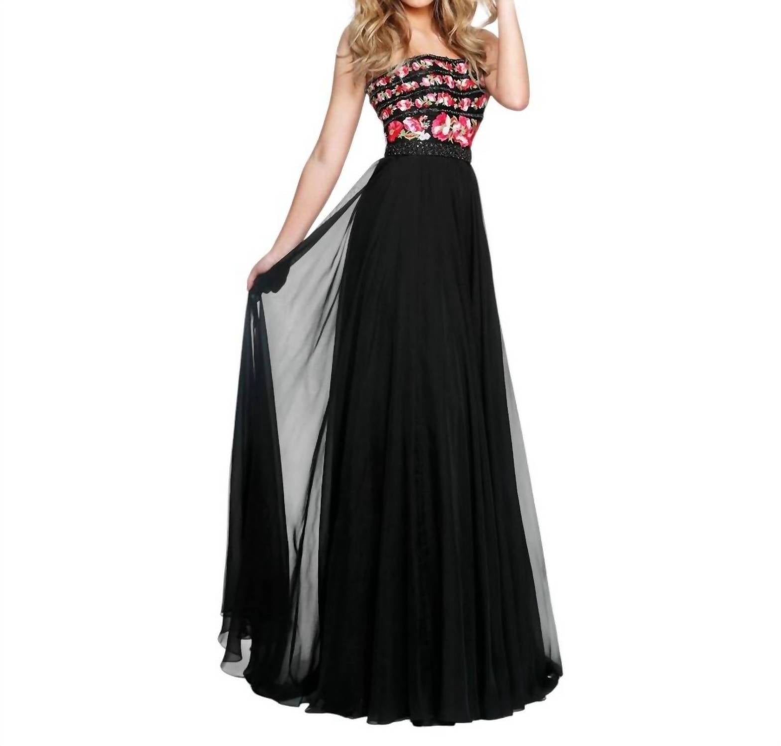 Sherri Hill - Strapless Embroidery Chiffon Gown