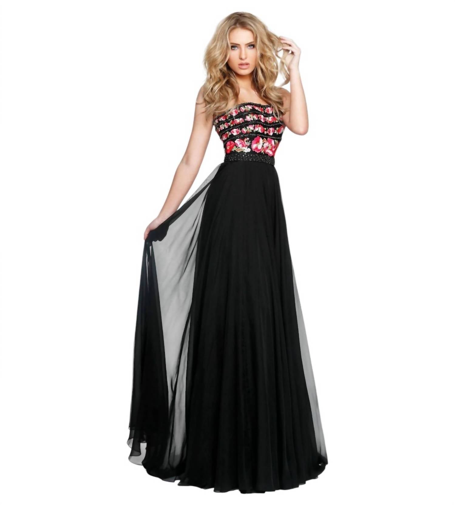 Sherri Hill - Strapless Embroidery Chiffon Gown