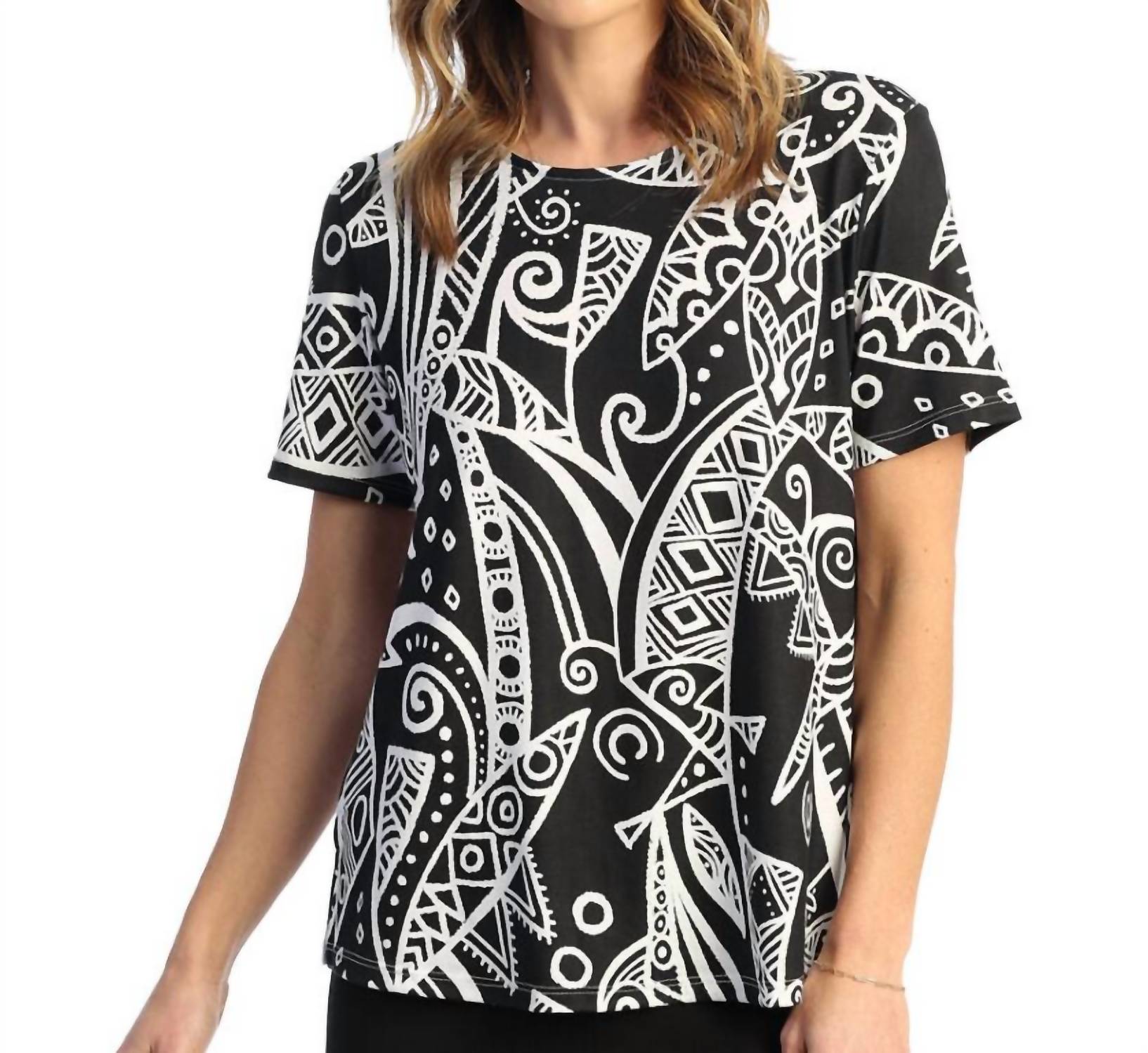 Jess & Jane Mystery Short Sleeve Top in black white - women's t-shirt