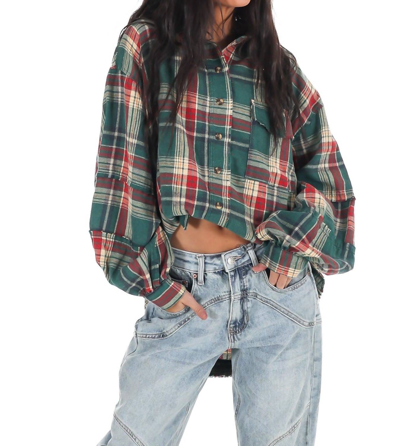 Easel - Washed Plaid Tunic Top