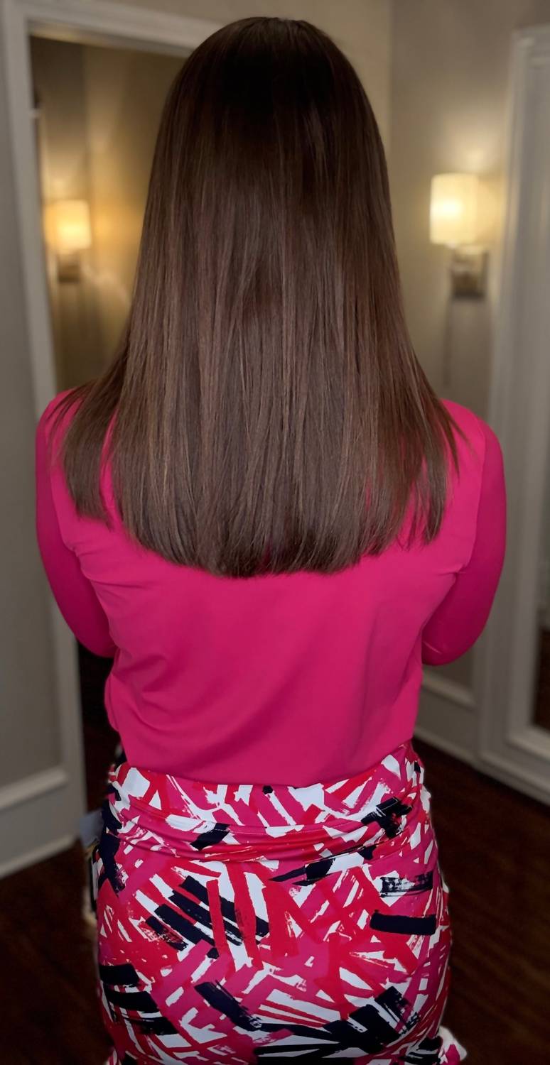 Multiples 3/4 Sleeve V Neck Top in bright pink - women's long sleeve top - detail view