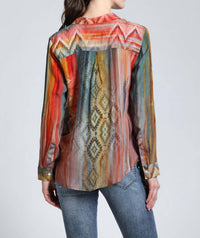 Apny - Waves & Rhombus Print Button Up Blouse