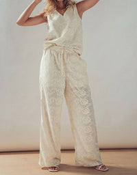Urban Daizy - Floral Embroidered Cotton Top and Pant Set
