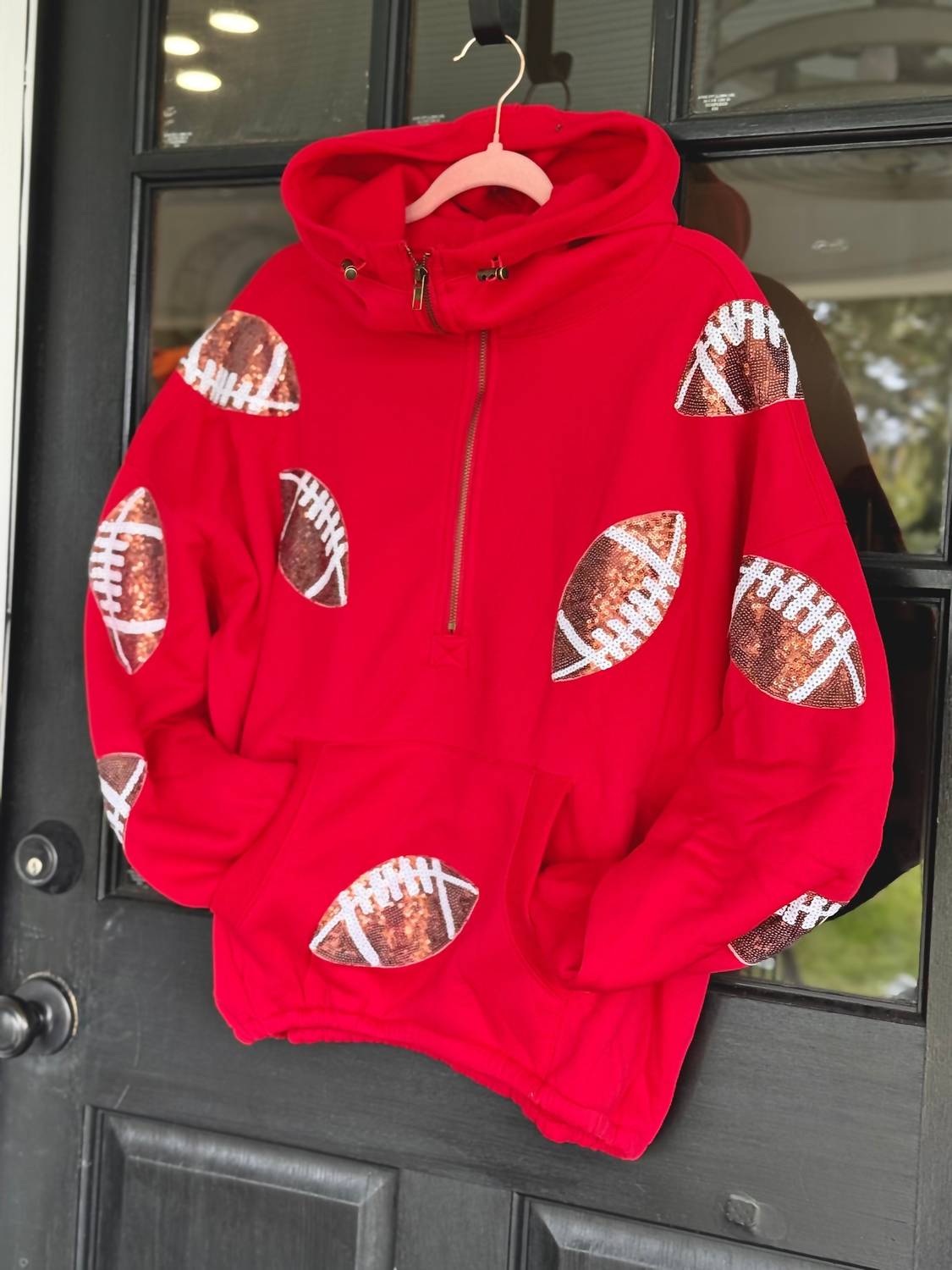 Bibi - Football Sequin Patches Half Zip Hoodie