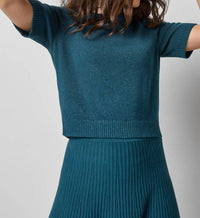Lilla P Women's Short Sleeve Sparkle Sweater in deep sea - women's sweater