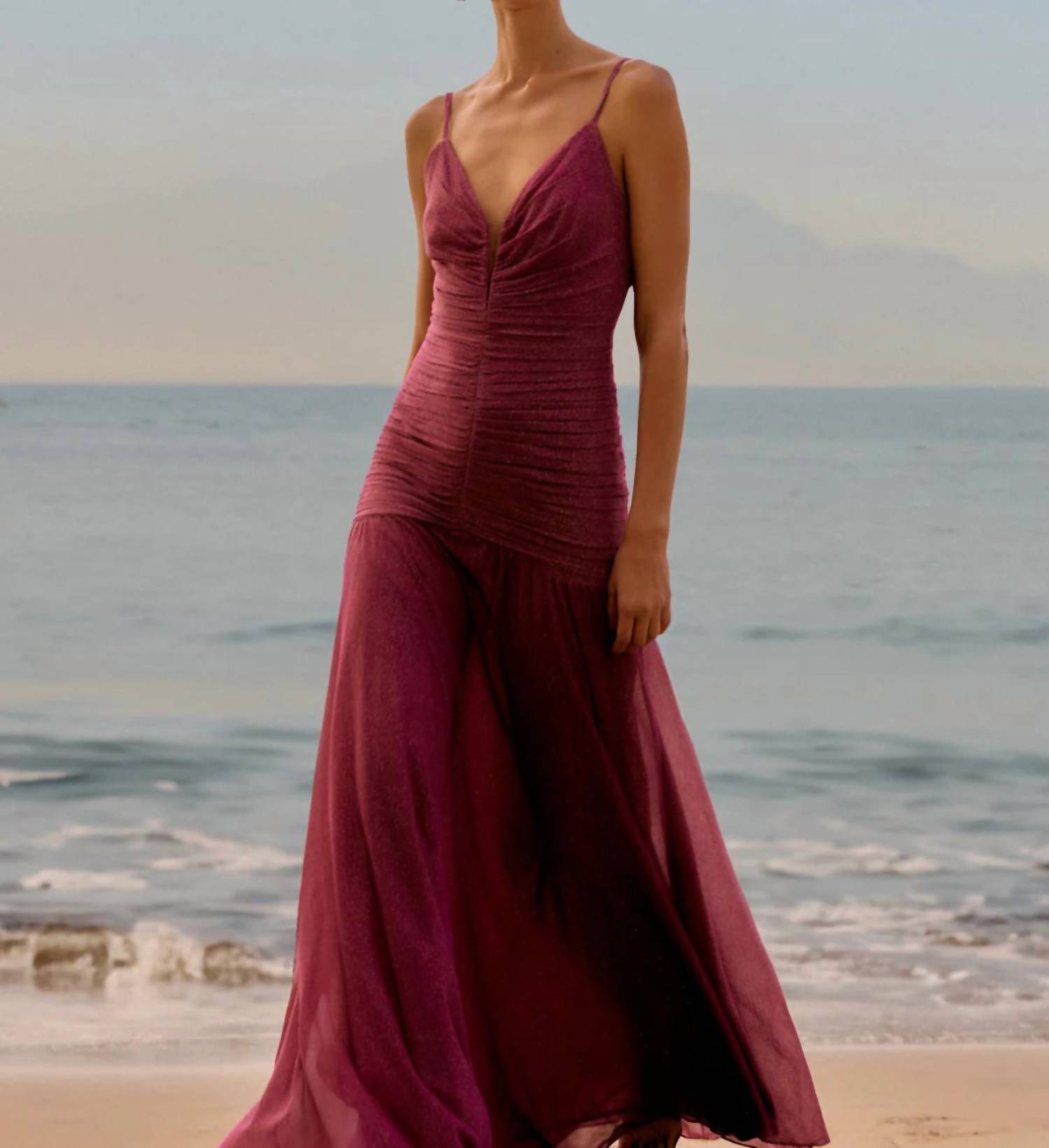 Patbo - Metallic Plunge Maxi Gown