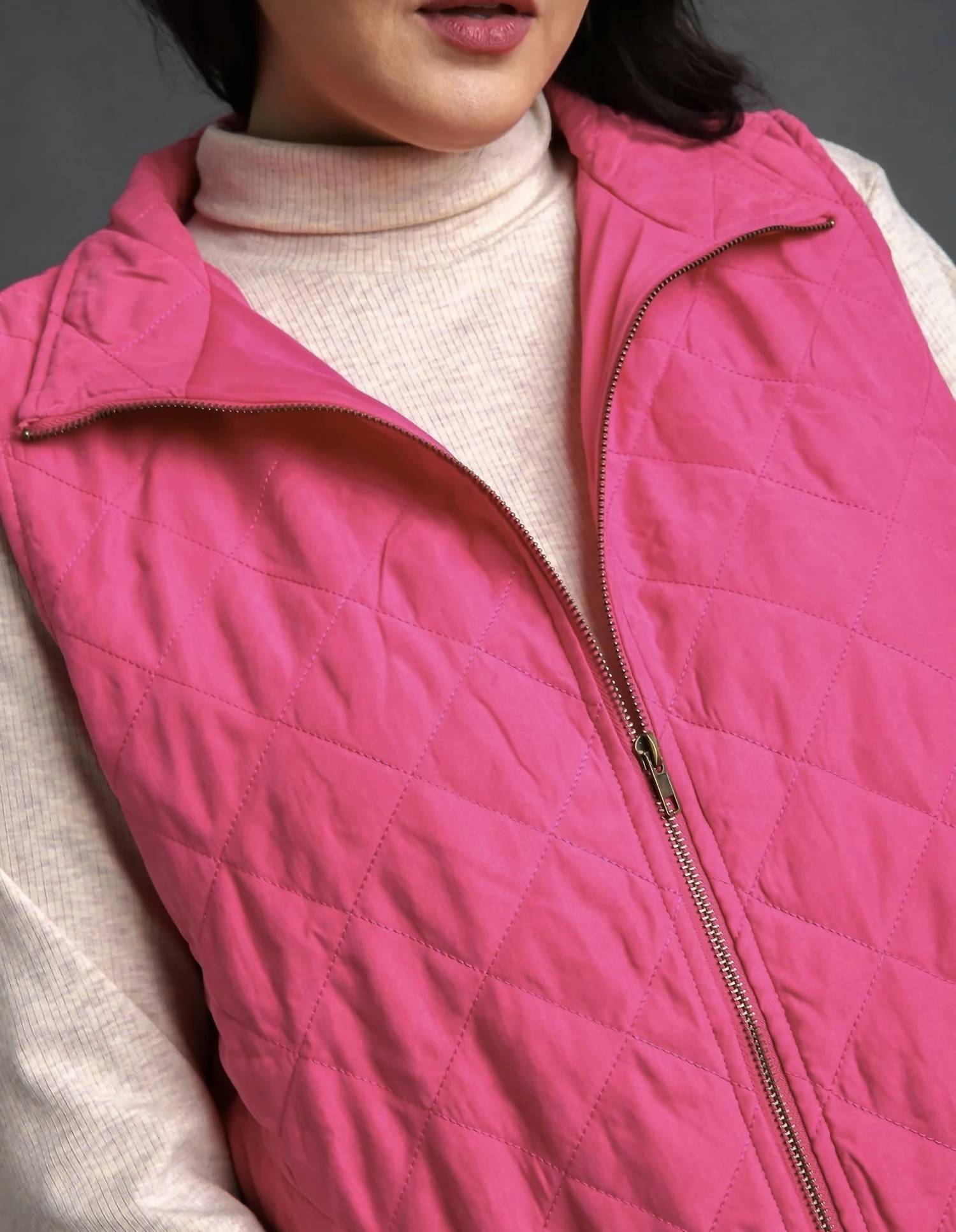 Umgee - Quilted Zip Front Vest - Plus