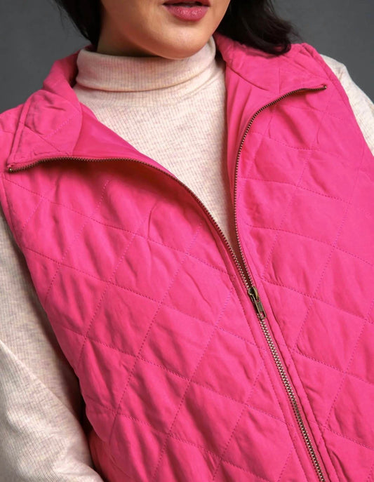 Umgee - Quilted Zip Front Vest - Plus