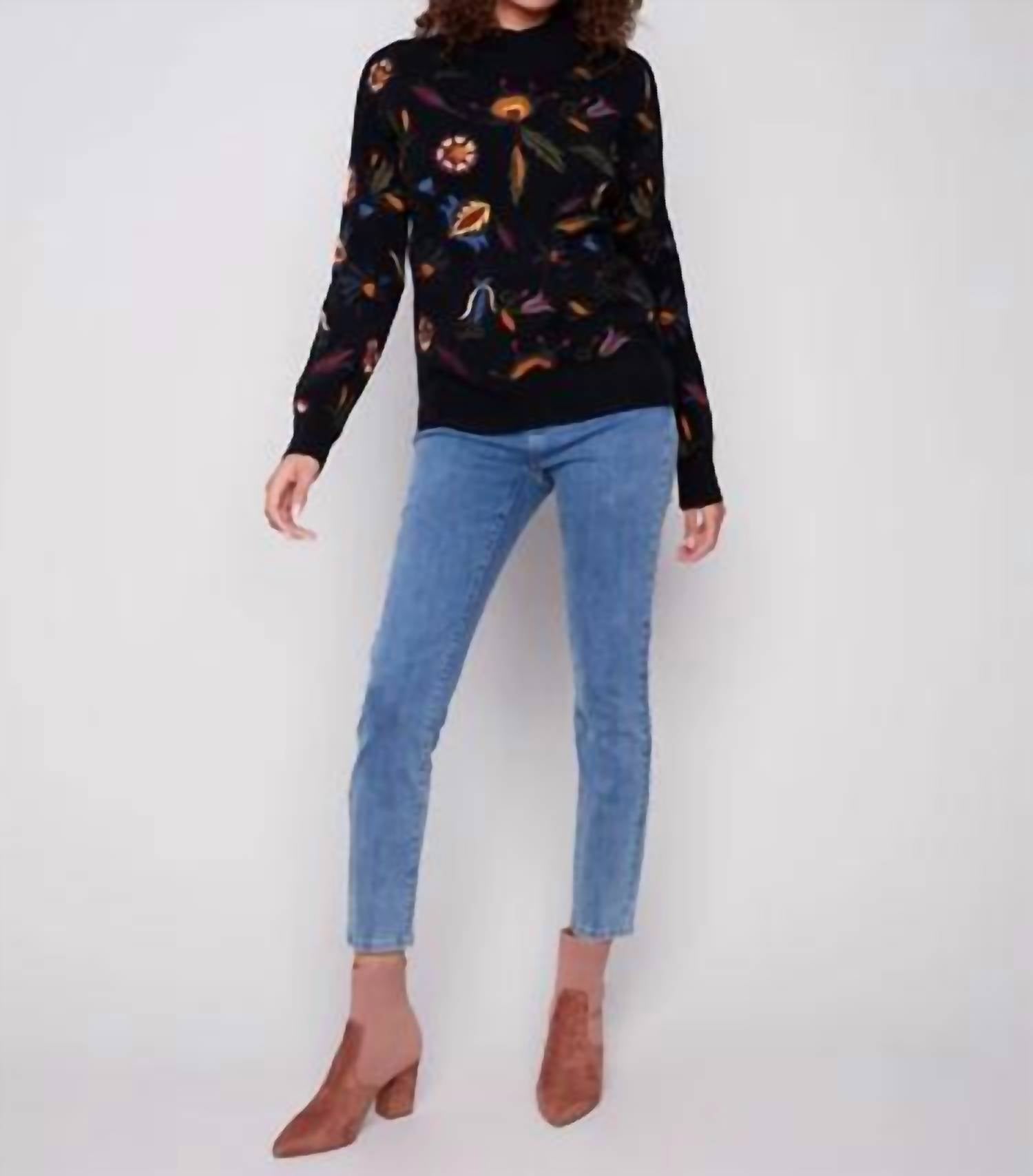 Charlie B - Embroidered Mock Neck Sweater