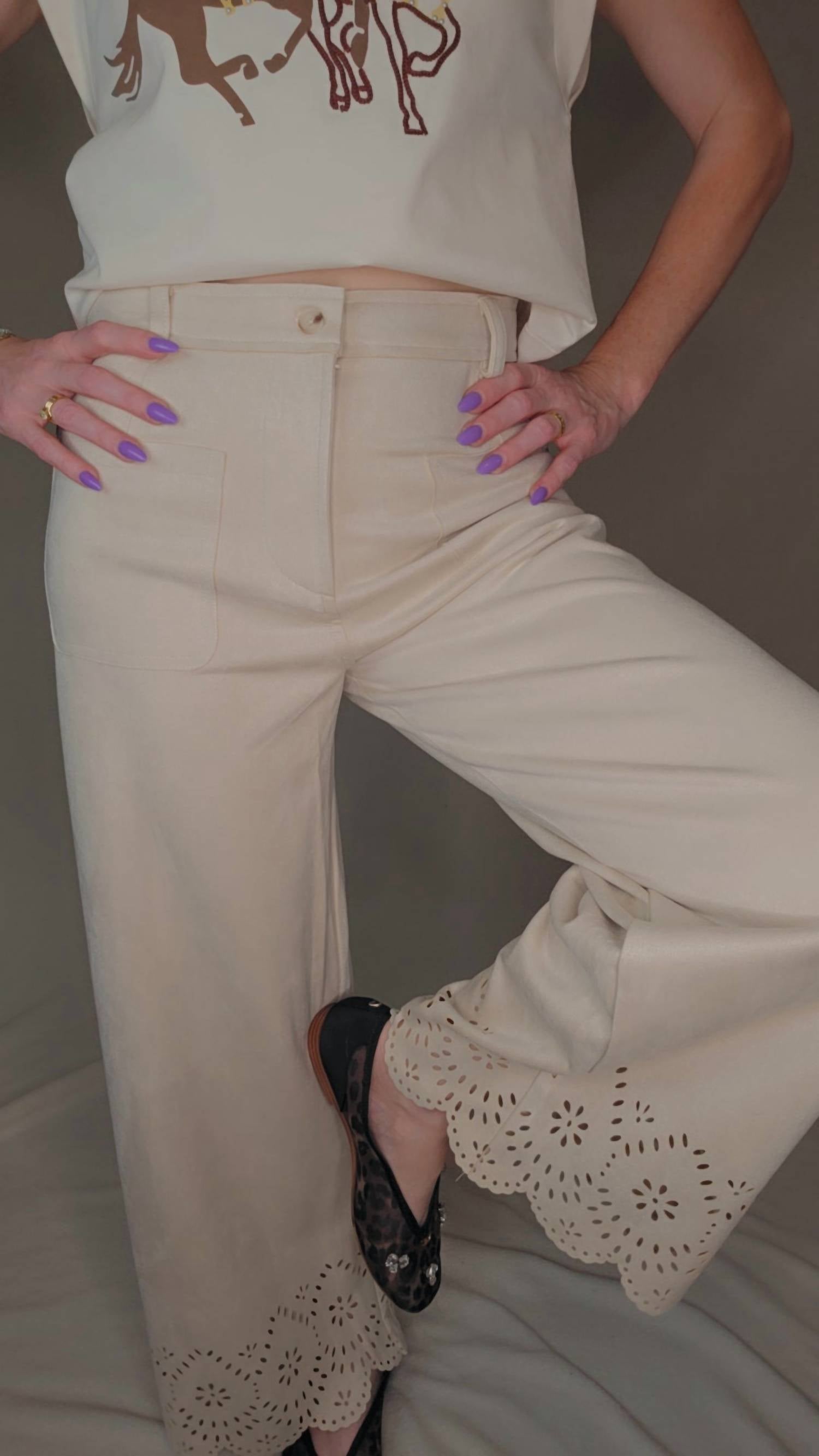 Allie Rose - Suede Laser Cut Wide Leg Pants