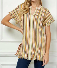 Vanessabruno - Striped V-neck Fringe Tunic