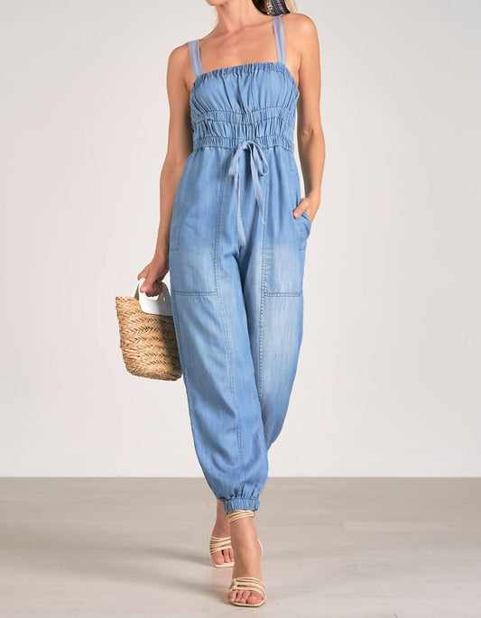 Elan - Denim Tie Waist Jumpsuit
