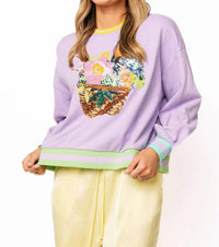 QUEEN OF SPARKLES Easter egg & flower basket serat Shirt in lavender - women's top