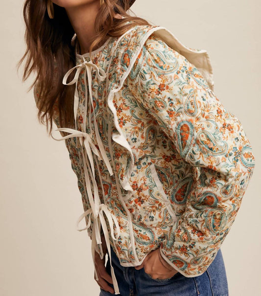 Listicle - Women's Quilted Paisley Tie Front Jacket