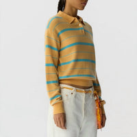 Guest In Residence Collegiate Stripe Polo in residence collegiate stripe polo in sorbet combo - women's long sleeve top - alternate view