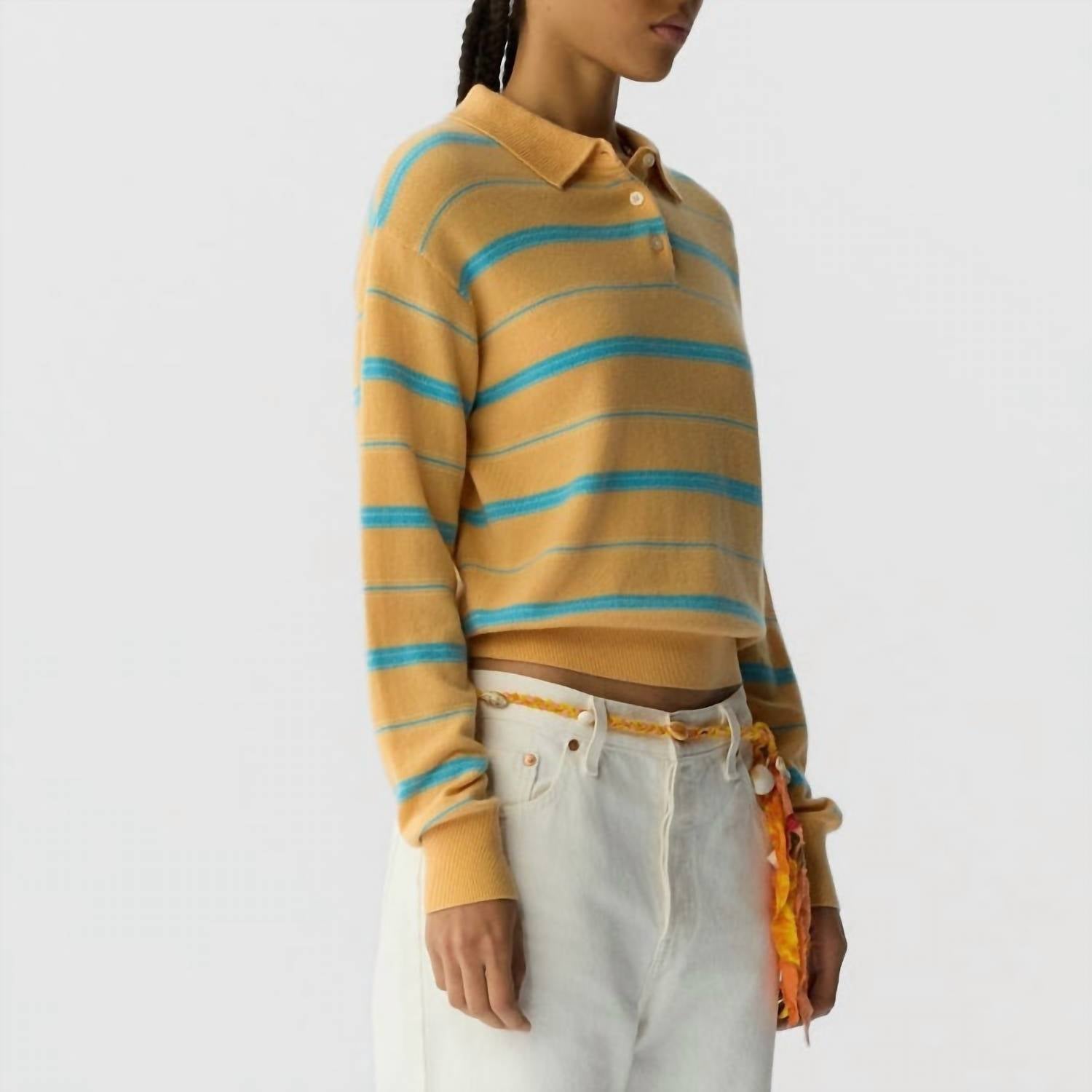 Guest In Residence Collegiate Stripe Polo in residence collegiate stripe polo in sorbet combo - women's long sleeve top - alternate view