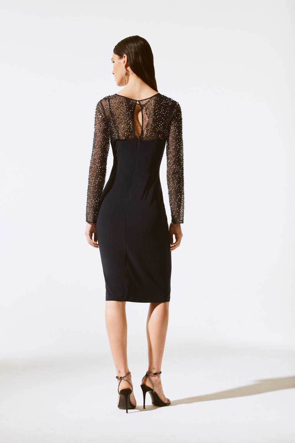 Joseph Ribkoff - Keyhole Beaded Mesh Sheath Dress