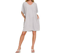 Zenana - Woven Airflow V Neck T Shirt Dress