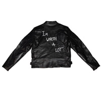 knotWTR Unisex I’m Worth A Lot Leather Jacket in black - men's jacket - view 6