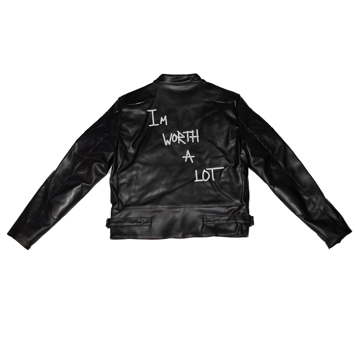 knotWTR Unisex I’m Worth A Lot Leather Jacket in black - men's jacket - view 6