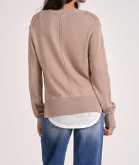 ELAN Layered Two-For One Knit Top in oatmeal white - women's long sleeve top - detail view