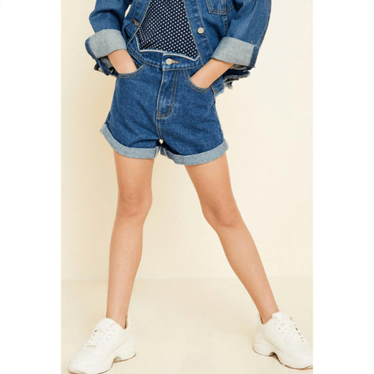 Girls - Scallop Roll-up Denim Short