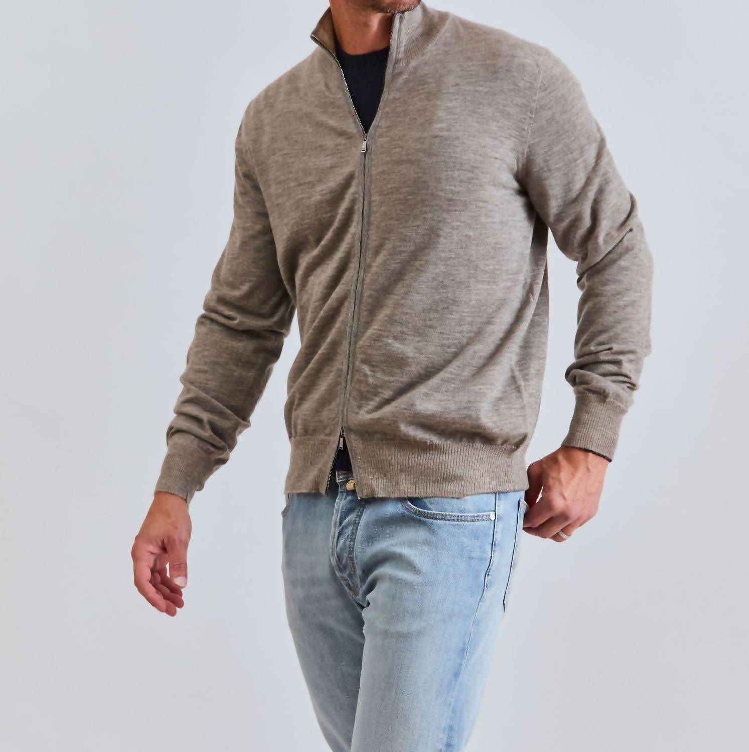 Fioroni Cashmere Duvet Cashmere Full-zip Sweater in grey - men's sweater - view 6