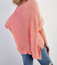Easel Hadley Oversized Knit Top in coral - women's sweater - detail view