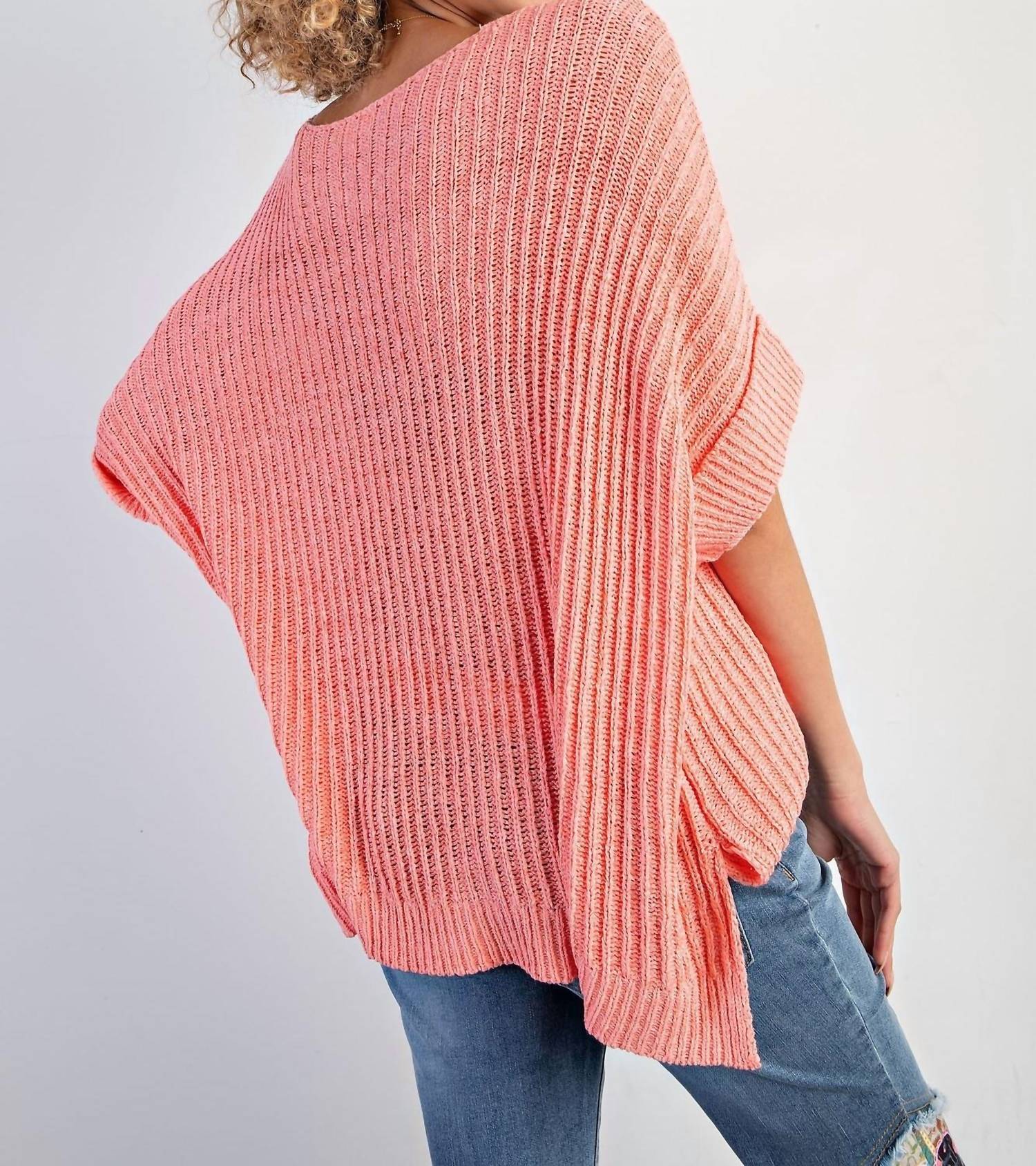 Easel Hadley Oversized Knit Top in coral - women's sweater - detail view