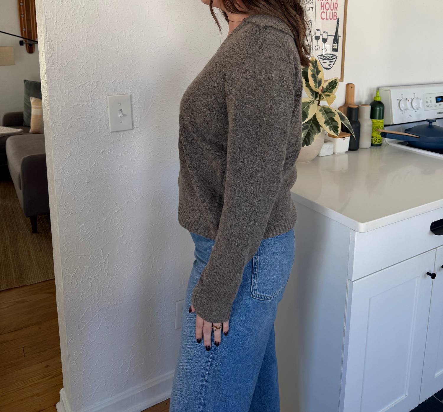 PINCH Aubrey Long Sleeve Sweater in taupe - women's sweater - detail view