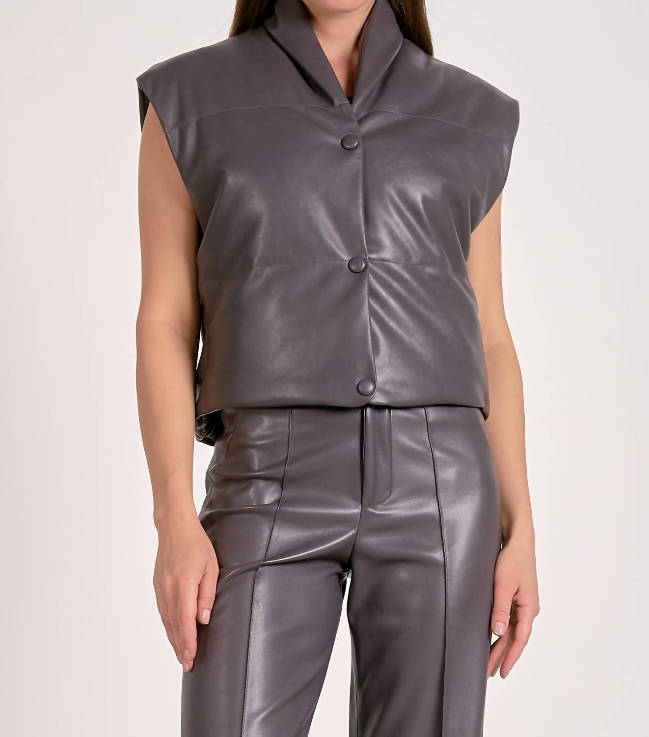 ELAN Faux Leather Vest in charcoal - women's jacket
