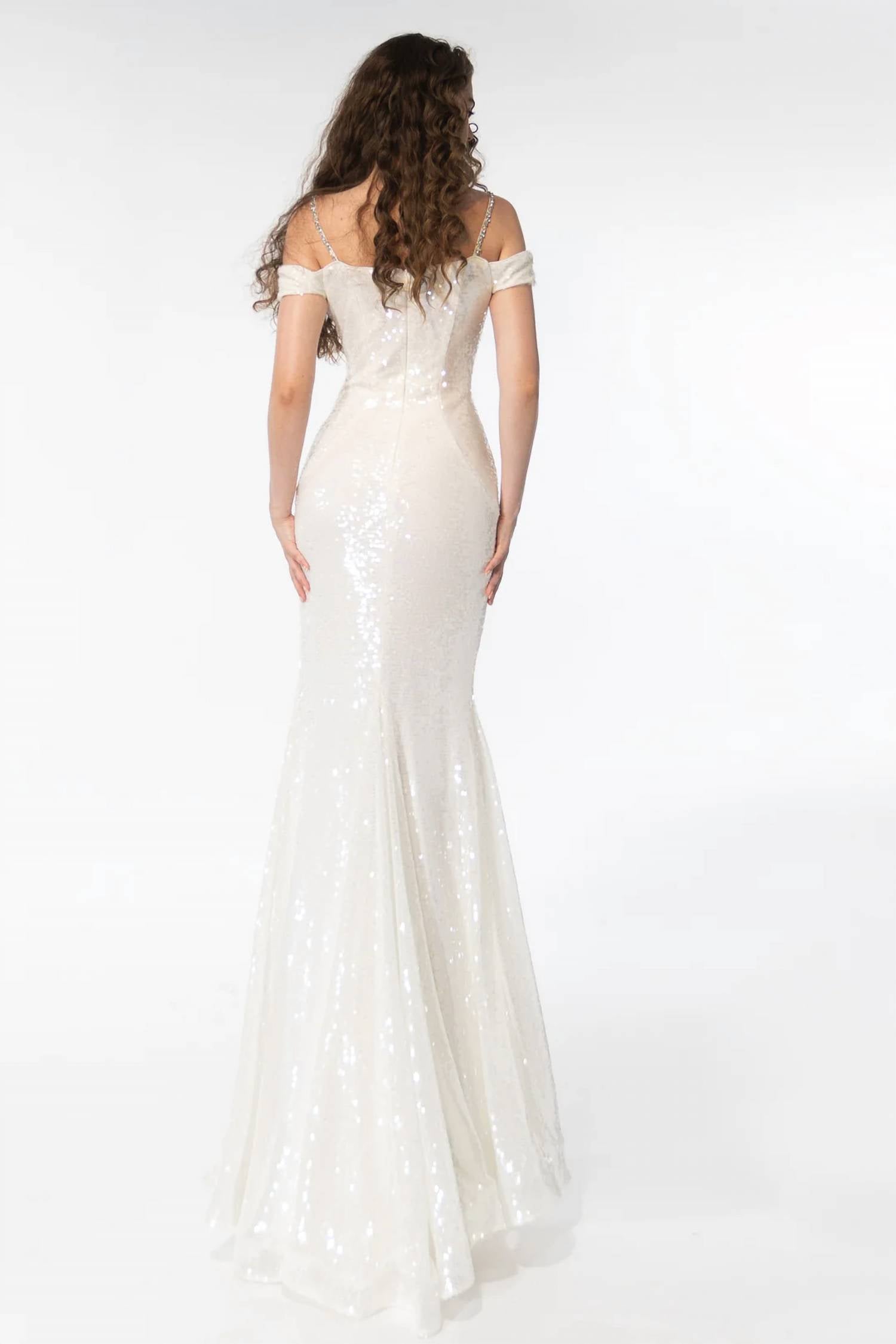 Ava Presley - Sequin Cowl Neck Off-shoulder Gown