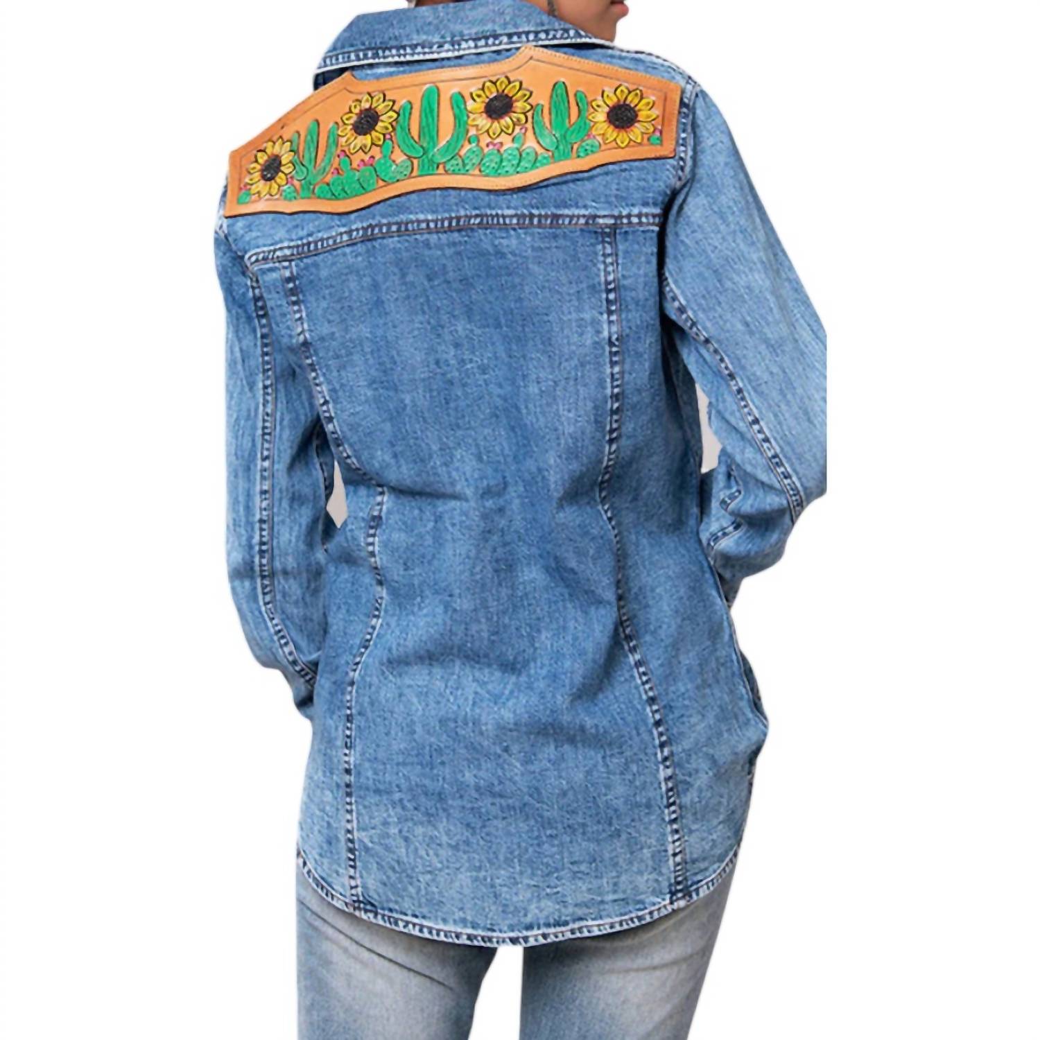 American Darling - Hand Tooled Leather & Denim Shirt Jacket
