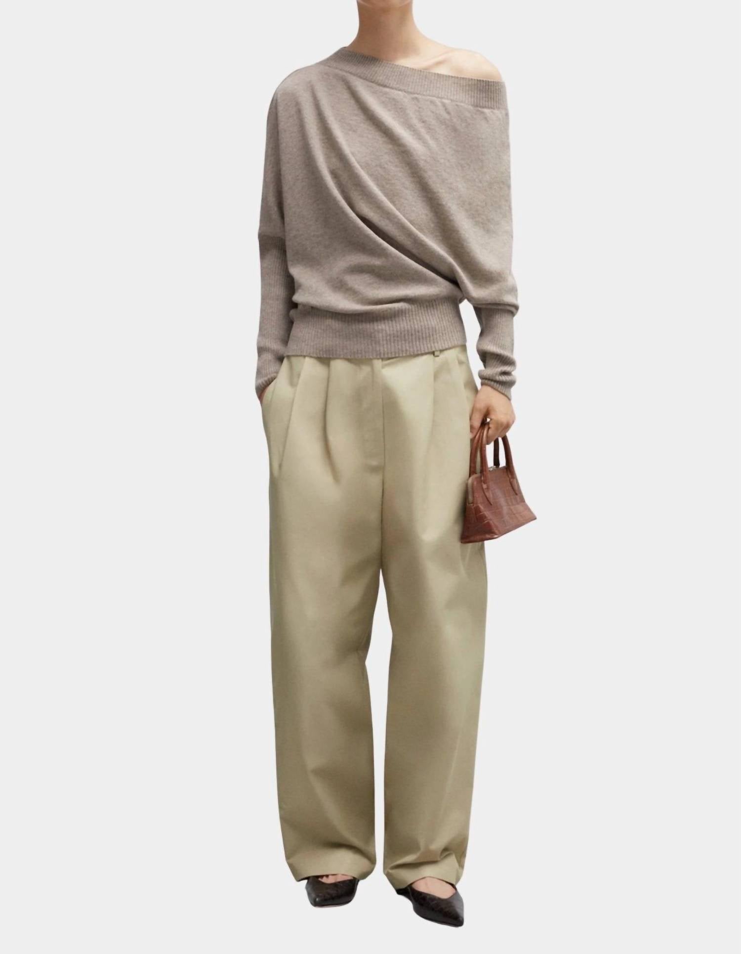 Cordera Merino Wool Off Shoulder Sweater in taupe - women's sweater - detail view
