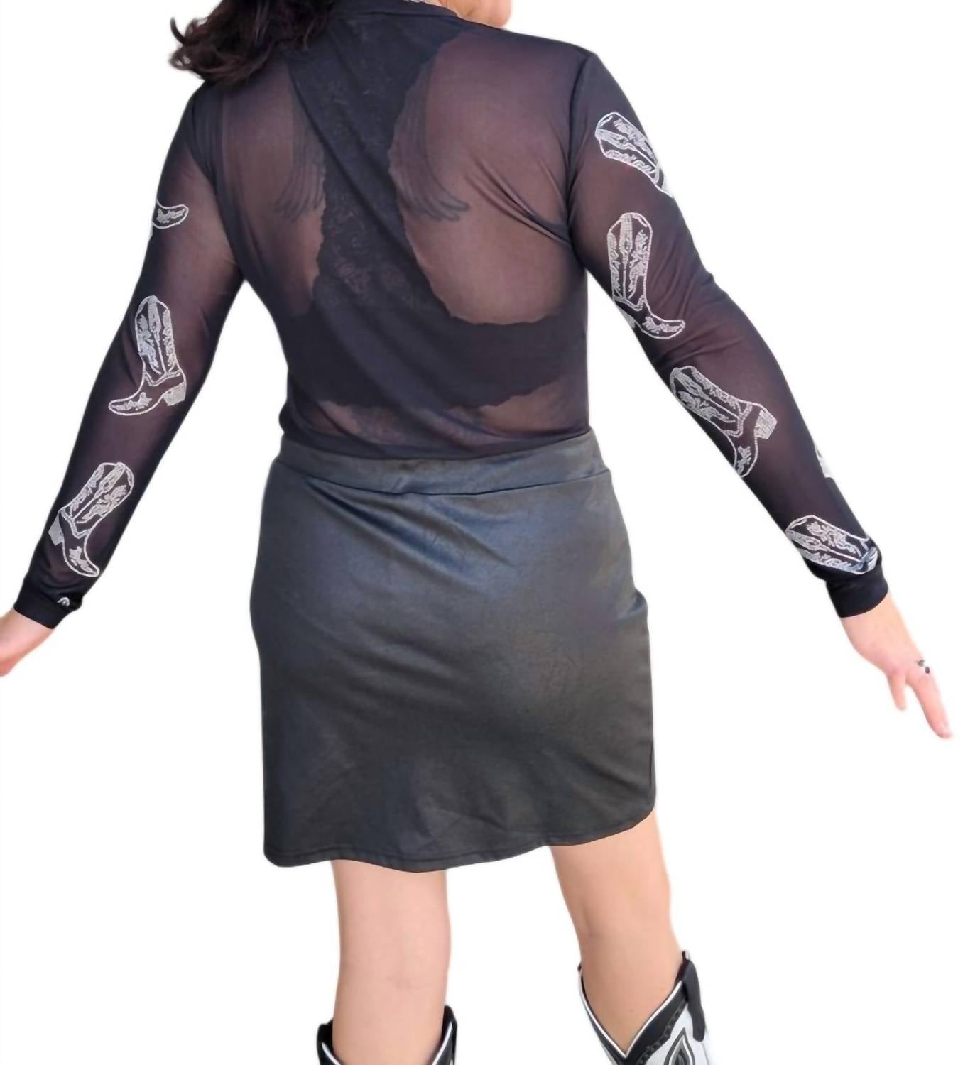 Merigold Kiss - Women's Django Mesh Top With Rhinestone Boot Embellishments