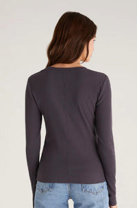 Z Supply Sirena Rib Long Sleeve Tee in shadow - women's long sleeve top - alternate view