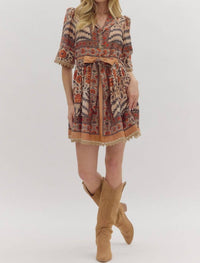 entro Botanical Puff Sleeve Mini Dress in charcoal - women's dress - view 5