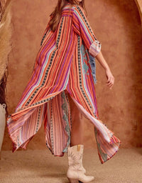 Andree By Unit - Embroidered Striped Duster Midi Dress
